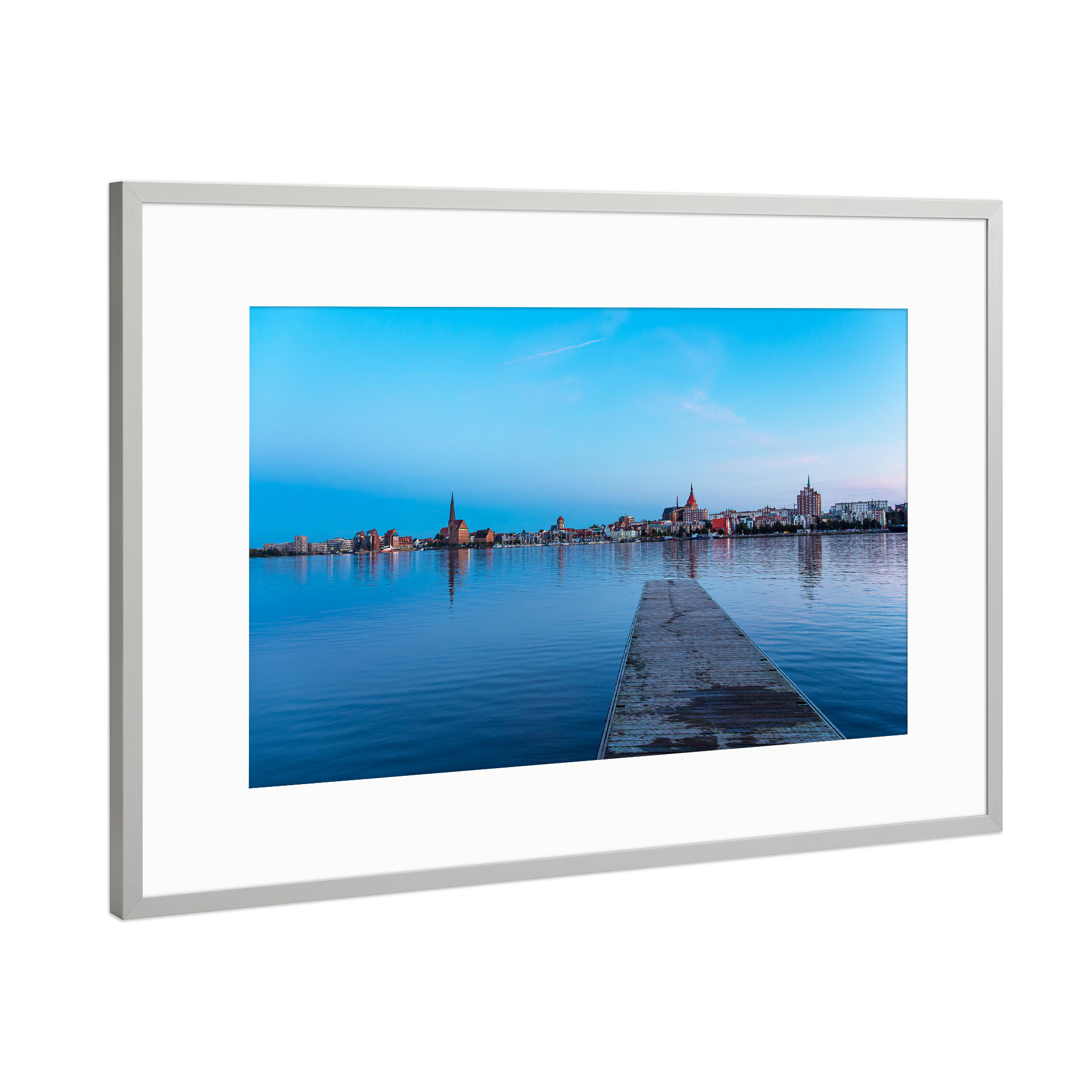Poster mit Rahmen Silber "Steg, Warnow, Rostock" artboxONE - Natur,Reise,Architektur,Städte / Weitere