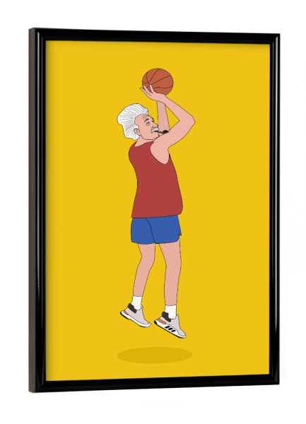 Poster mit schwarzem Rahmen "Physik versus Basketball" artboxONE - Comic,Abstrakt,Menschen,Sport,Lustig