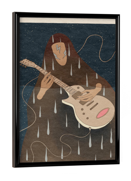 Poster mit schwarzem Rahmen "Pink Priest - Electrico" artboxONE - Comic,Musik,Fiktion,Galaxy - Surrealismus,Person,Musik,Instrument,Musiker,Gitarre