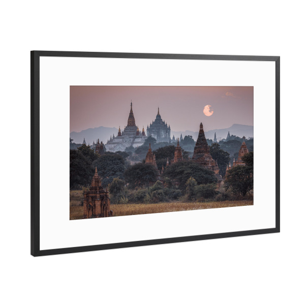 Poster mit Rahmen Schwarz (Metallic) "Tempel von Bagan" artboxONE - Natur,Reise,Architektur