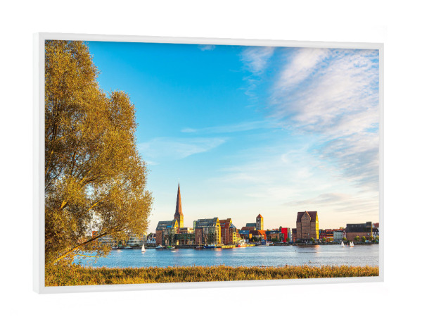 Poster mit weißem Rahmen "Baum, Schilf, Warnow, Rostock" artboxONE - Natur,Reise,Architektur,Städte / Weitere