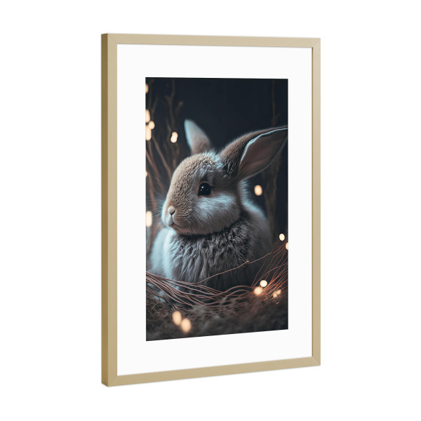 Poster mit Rahmen Gold "Bunny In The Nest" artboxONE - Für Kinder,Tiere,Für Mama