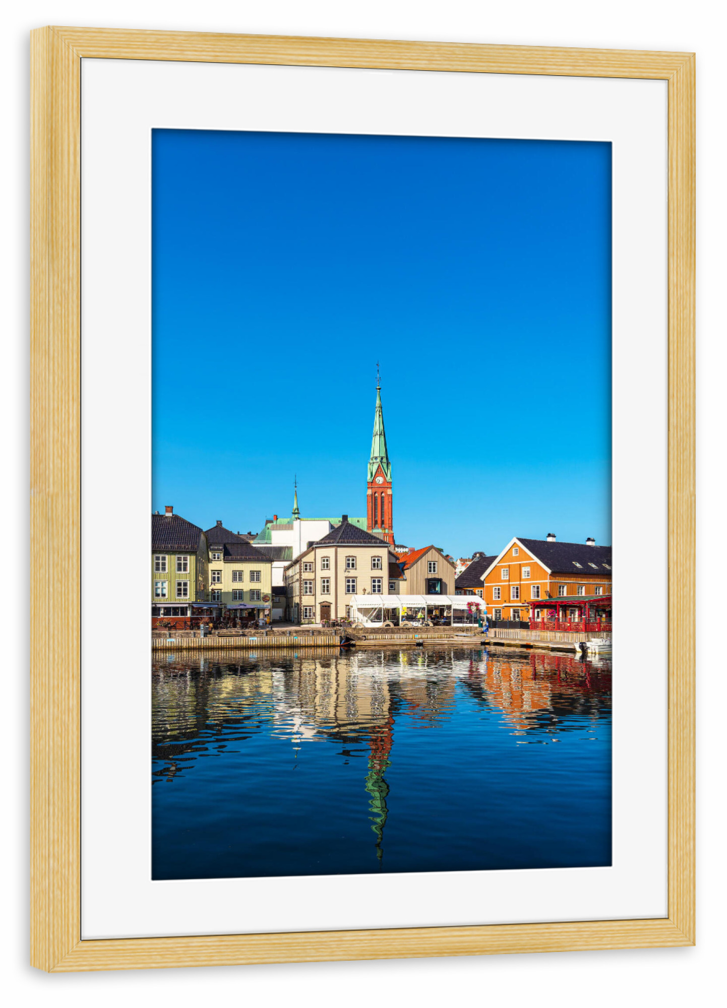 Poster mit Rahmen kiefer "Wasser, Häuser, Kirche" artboxONE - Reise,Architektur,Reise / Strand und Meer,Reise / Länder,Städte / Weitere