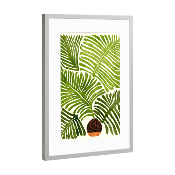 Poster mit Rahmen Silber "Gallagher - Summer Fern" artboxONE - Natur,Floral - Floral,Blume,Blatt,Natur,Blüte,Dschungel,Tropisch,Botanisch,Botanik