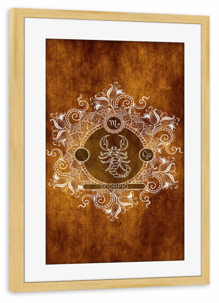 Poster mit Rahmen kiefer "Tierkreis - Mandarine - Skorpion" artboxONE - Natur,Floral,Abstrakt