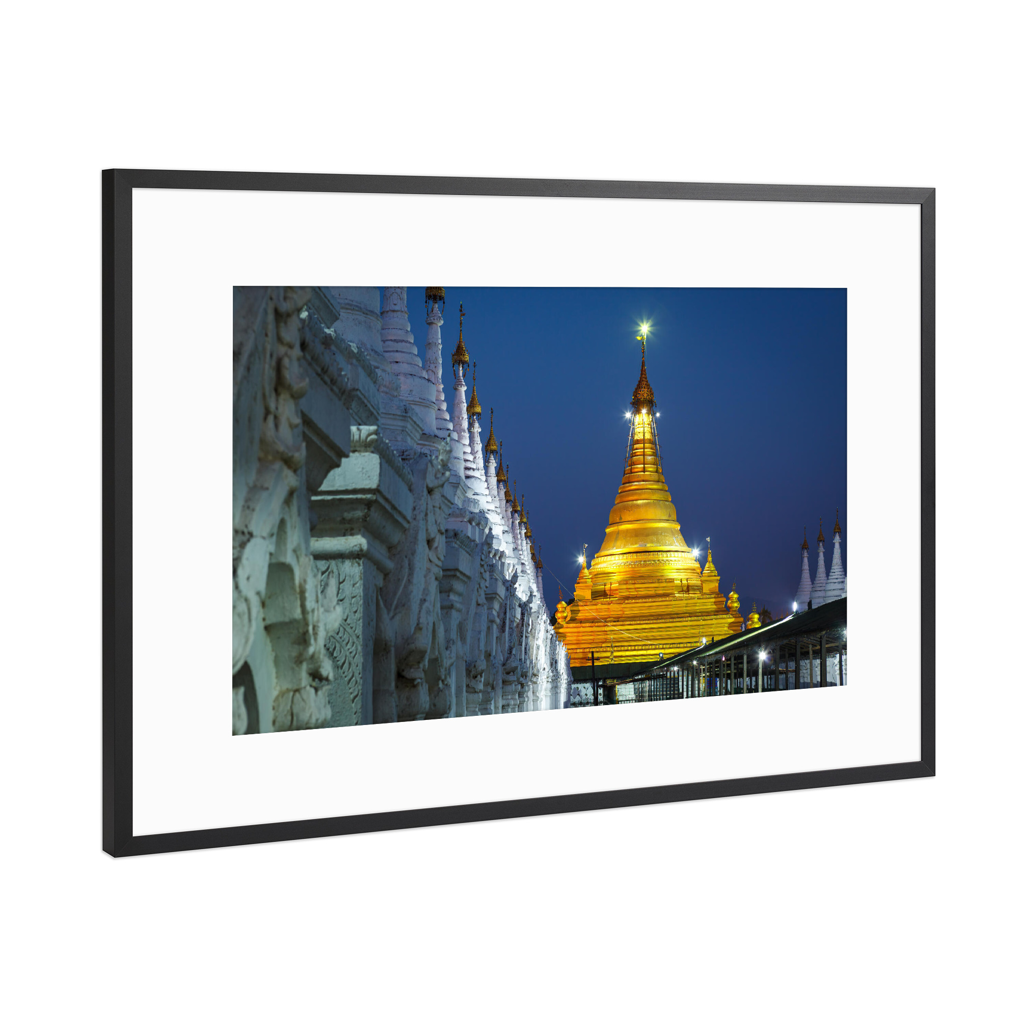 Poster mit Rahmen Schwarz (Metallic) "Die Goldenen Pagoden" artboxONE - Architektur