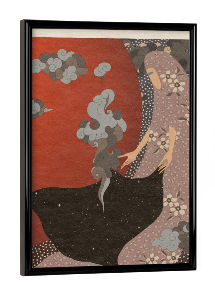 Poster mit schwarzem Rahmen "Pink Priest - Unwrapping Clouds" artboxONE - Menschen,Fiktion,Galaxy - Surrealismus,Himmel,Mond,Sonne,Wolken