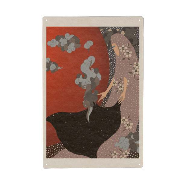 Holzbild "Pink Priest - Unwrapping Clouds" artboxONE - Menschen,Fiktion,Galaxy - Surrealismus,Himmel,Mond,Sonne,Wolken