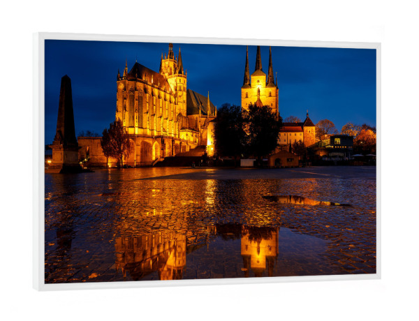 Poster mit weißem Rahmen "Der Erfurter Dom bei Nacht" artboxONE - Architektur - Erfurt,Thüringen,Dom,Erfurter dom,Kirche,Nacht,Beleuchtet,Deutschland