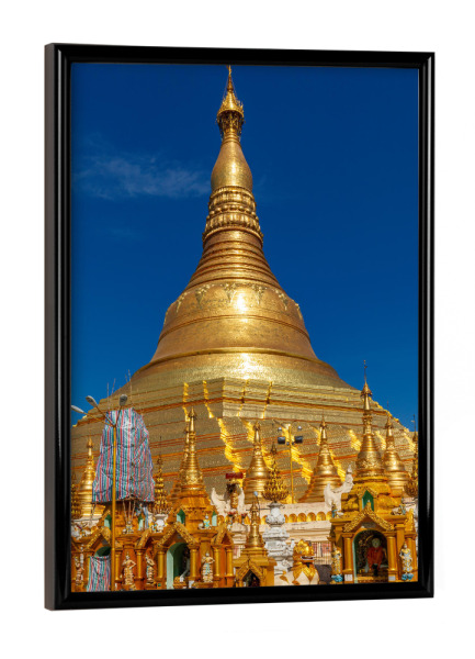 Poster mit schwarzem Rahmen "Die Shwedagon Pagode" artboxONE - Architektur