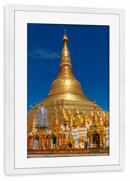 Poster mit Rahmen weiß "Die Shwedagon Pagode" artboxONE - Architektur