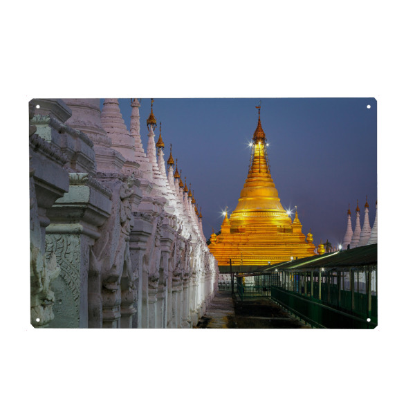 Holzbild "Die Goldenen Pagoden von Mandalay" artboxONE - Architektur - Myanmar,Mandalay,Pagode,Stupa,Tempel,Asien,Buddhismus,Kloster,Religion