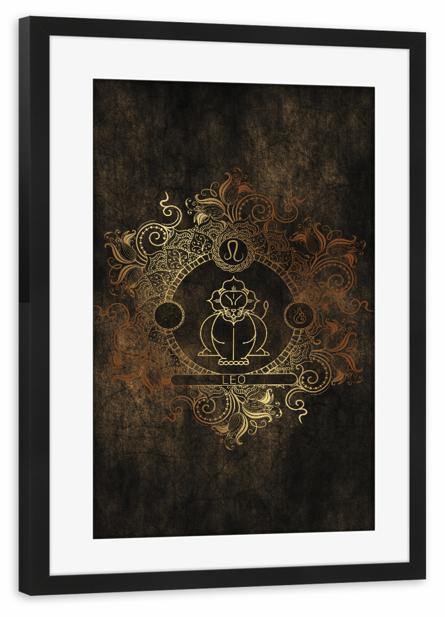 Poster mit Rahmen schwarz "Tierkreis - Kupfer - Löwe" artboxONE - Natur,Floral,Abstrakt