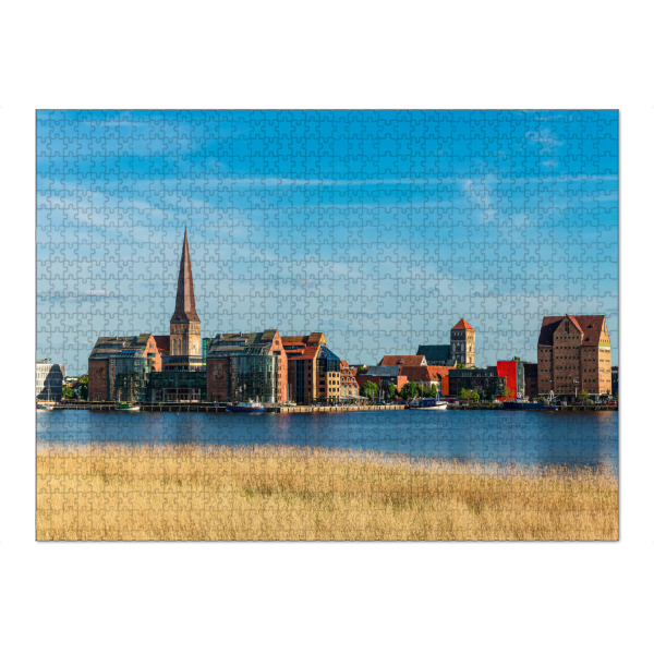Puzzle Ravensburger "Kirche, Häuser, Warnow, Schilf" artboxONE - Natur,Reise,Architektur,Städte / Weitere