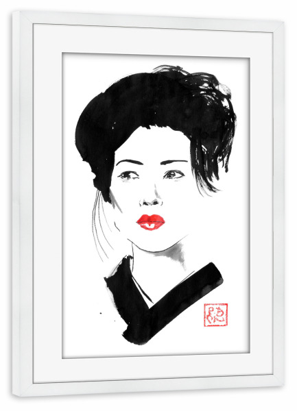 Poster mit Rahmen weiß "Mady Geisha" artboxONE - Menschen,Reise / Asien - Geisha,Sumie,Japan