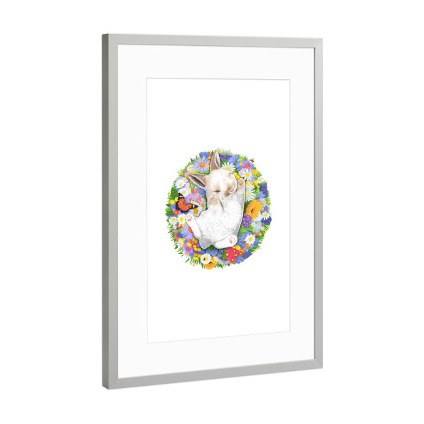 Poster mit Rahmen Silber "Kleines schlafendes Kaninchen" artboxONE - Tiere