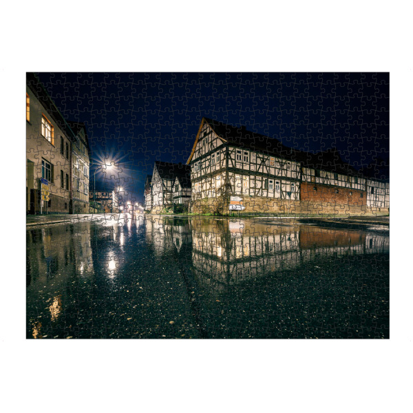 Puzzle Ravensburger "Herleshausen im Spiegel" artboxONE - Architektur - Herleshausen,Hessen,Dorf,Fachwerkhaus,Deutschland,Spiegelung,Strasse