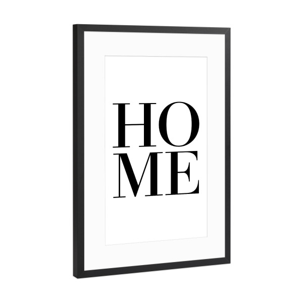 Poster mit Rahmen Schwarz (Metallic) "Home Typografie" artboxONE - Typografie,Schwarzweiß,Buchstaben