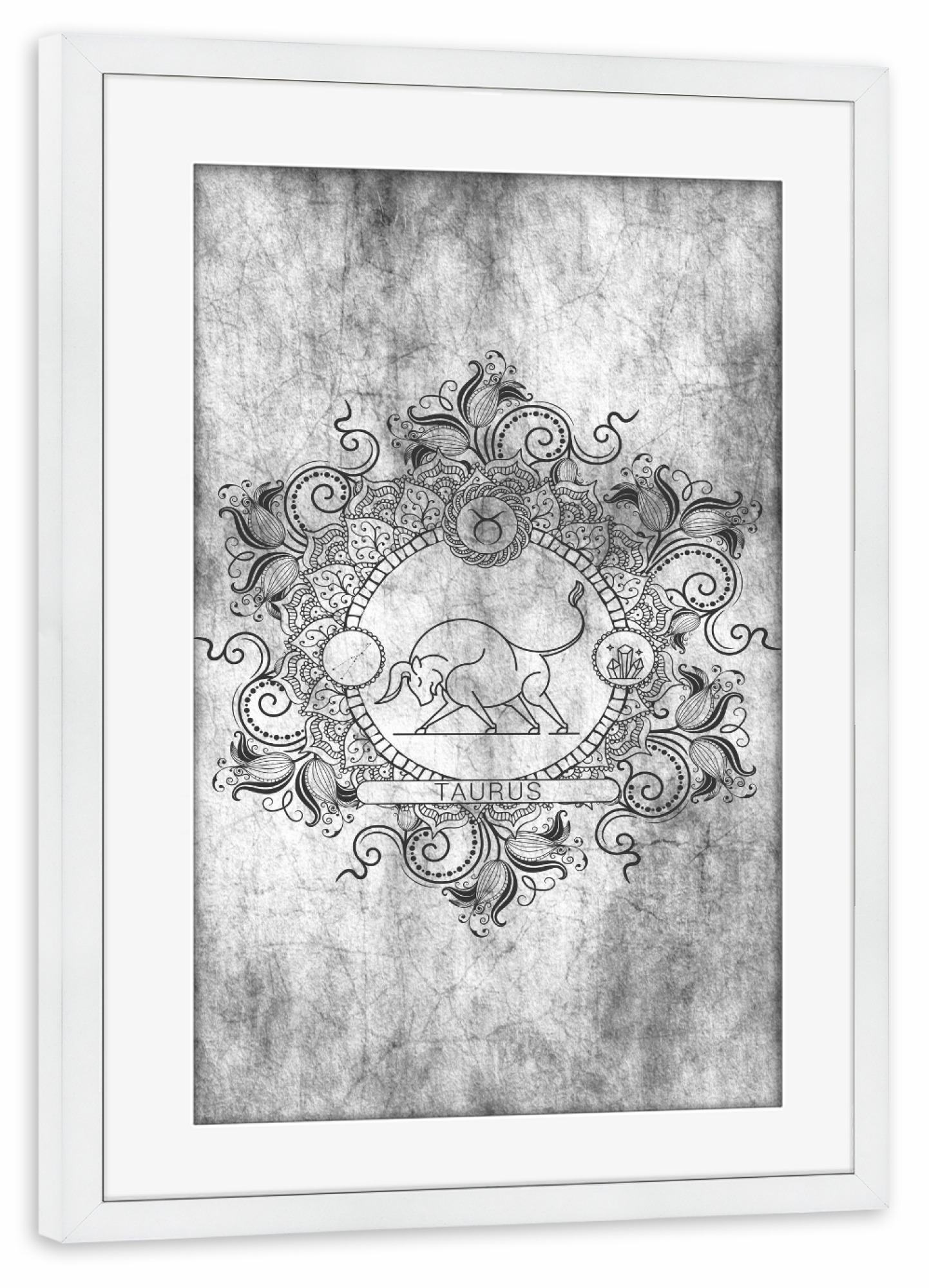 Poster mit Rahmen weiß "Tierkreis - Asche - Stier" artboxONE - Natur,Floral,Abstrakt