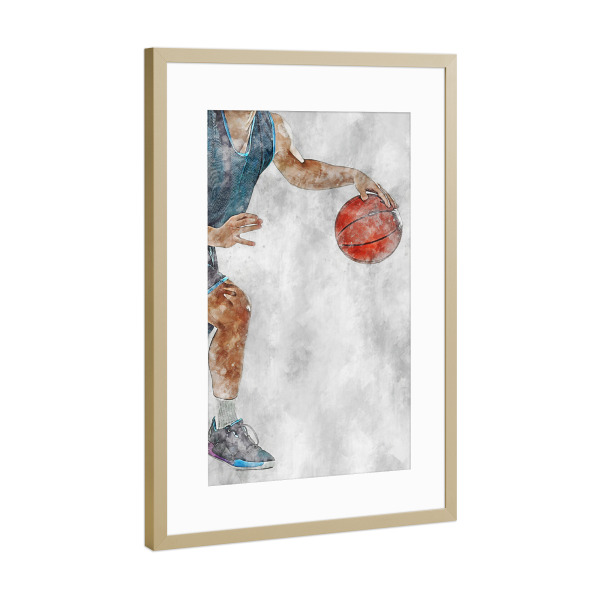 Poster mit Rahmen Gold "Basketball 5 (matart)" artboxONE - Sport - Basketball,Korb,Ball,Basketballspieler,Nba,Spieler,Team,Sport