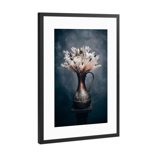 Poster mit Rahmen Schwarz (Metallic) "Trockenblumenstrauß Schwarz Weiß" artboxONE - Natur,Floral