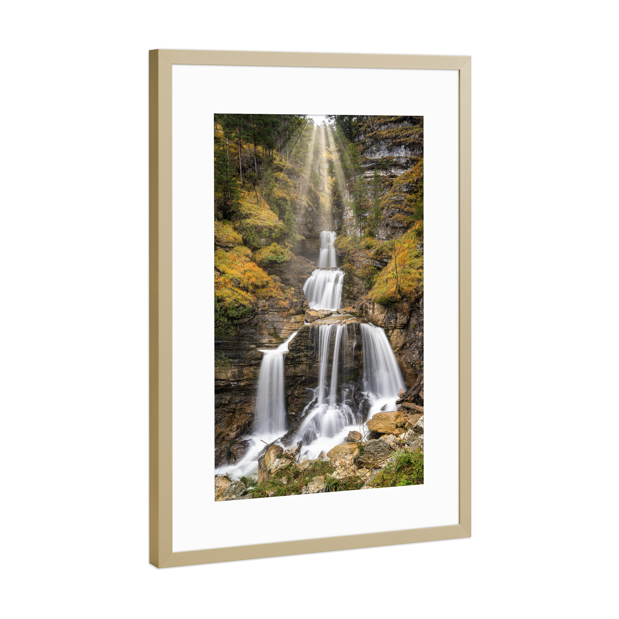 Poster mit Rahmen Gold "Kuhfluchtwasserfall in Bayern" artboxONE - Natur,Reise,Reise / Länder