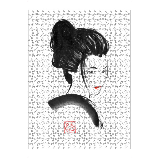 Puzzle Ravensburger "Rote Lippen-Geisha" artboxONE - Menschen,Schwarzweiß,Reise / Asien - Rote lippen,Geisha,Sumie,Japan - Bild rote lippen