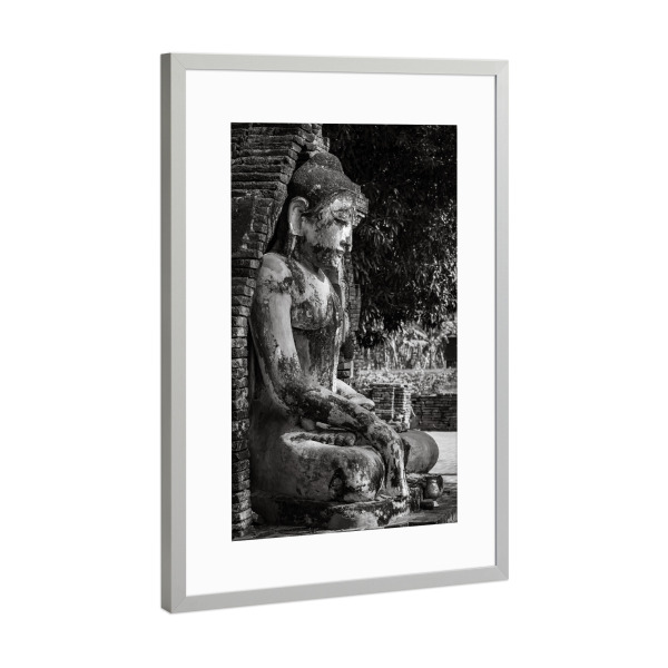 Poster mit Rahmen Silber "Ava Tempel Buddha Statue" artboxONE - Architektur