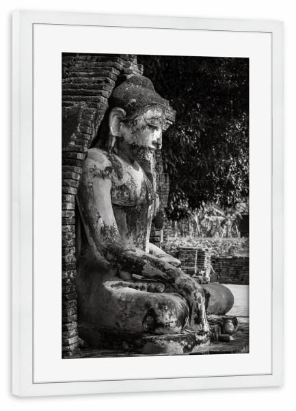 Poster mit Rahmen weiß "Ava Tempel Buddha Statue" artboxONE - Architektur