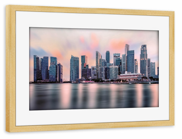 Poster mit Rahmen kiefer "Rosa Marina Bay" artboxONE - Städte,Reise,Architektur,Reise / Asien,Städte / Singapur