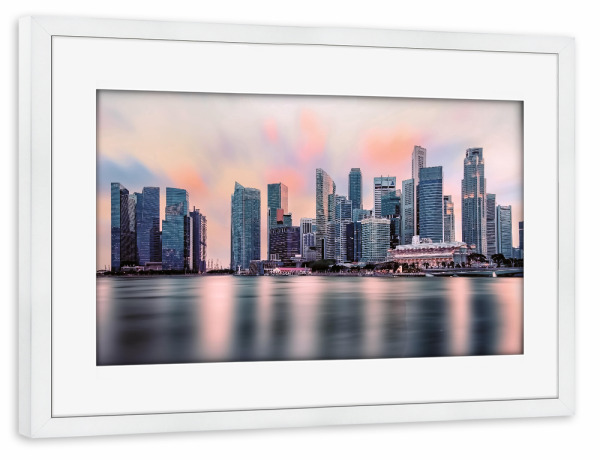 Poster mit Rahmen weiß "Rosa Marina Bay" artboxONE - Städte,Reise,Architektur,Reise / Asien,Städte / Singapur