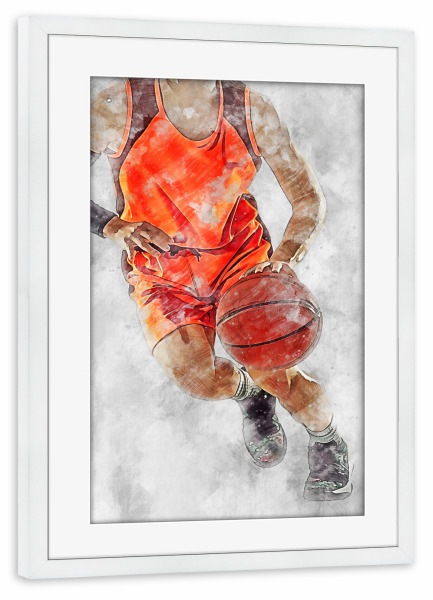 Poster mit Rahmen weiß "Basketball 9 (matart)" artboxONE - Sport - Basketball,Korb,Ball,Basketballspieler,Nba,Spieler,Team,Sport