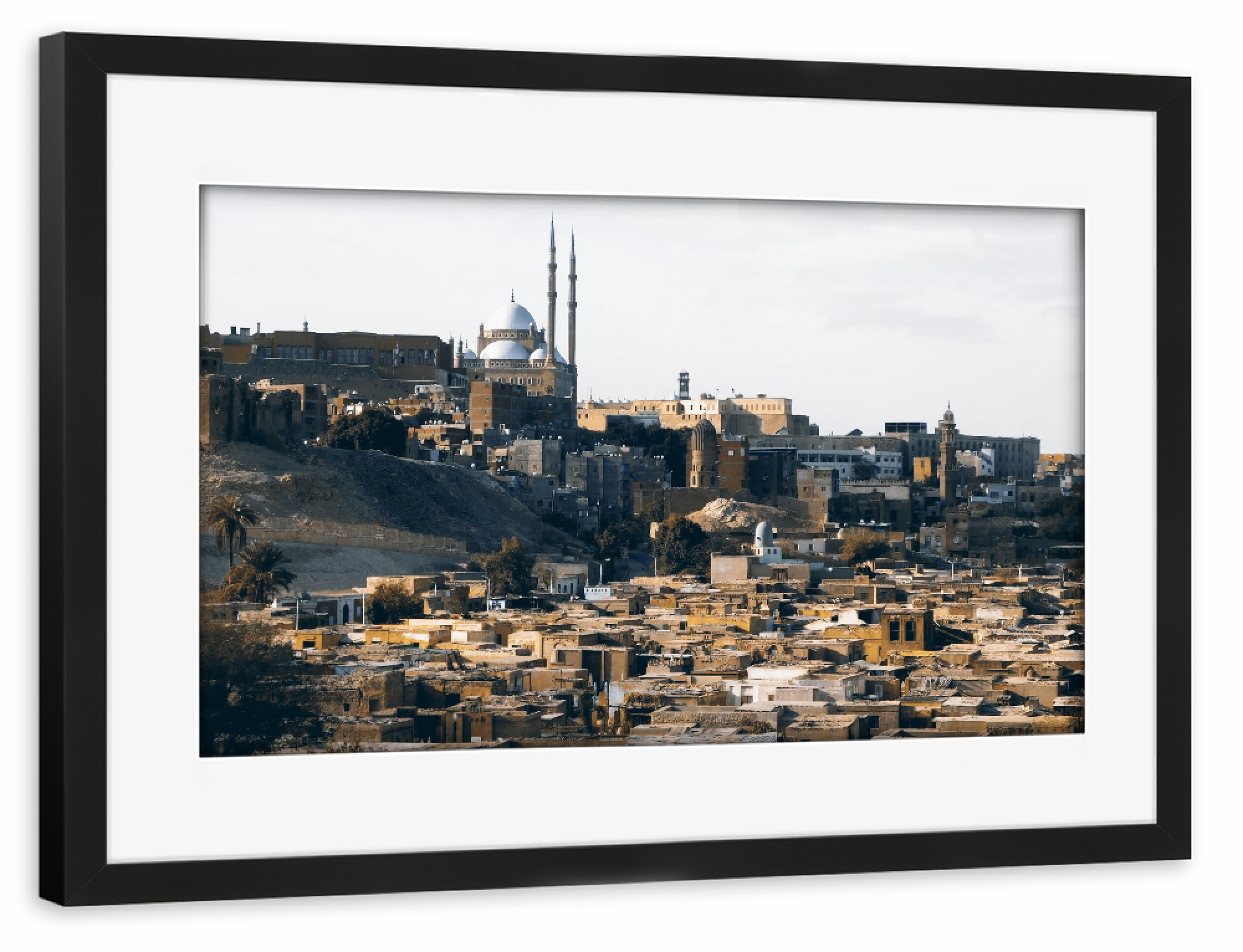 Poster mit Rahmen schwarz "Kairo, Blaue Moschee + Totenstadt" artboxONE - Städte,Reise,Architektur,Reise / Afrika,Reise / Länder