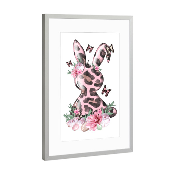 Poster mit Rahmen Silber "Rosa Kaninchen | Frohe Ostern" artboxONE - Floral,Tiere
