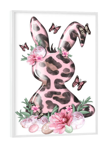 Poster mit weißem Rahmen "Rosa Kaninchen | Frohe Ostern" artboxONE - Floral,Tiere