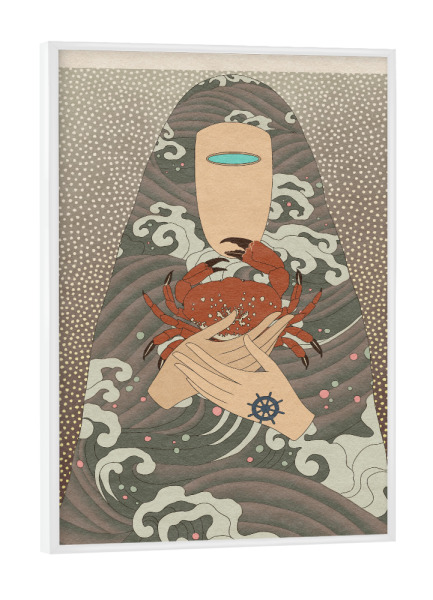 Poster mit weißem Rahmen "Pink Priest - Sailors Souvenir" artboxONE - Tiere,Menschen,Unterwasser - Person,Krabbe,Ozean,Meer,Wasser,Tier,Welle