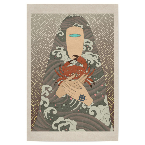 Poster "Pink Priest - Sailors Souvenir" artboxONE - Tiere,Menschen,Unterwasser - Person,Krabbe,Ozean,Meer,Wasser,Tier,Welle