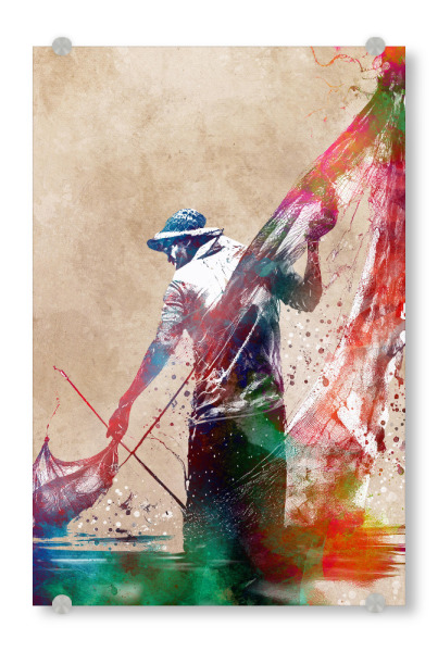 Acrylglasbild "Fischerkunst" artboxONE - Sport,Sport / Sommerspiele - Angeln,Fisch,Sport,Digitale kunst,Spieler,Fischer,Fischer,Sport
