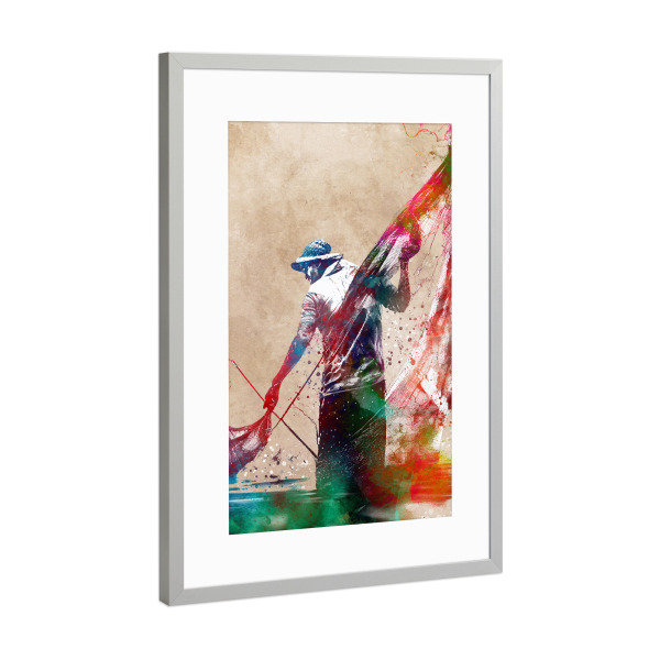 Poster mit Rahmen Silber "Fischerkunst" artboxONE - Sport,Sport / Sommerspiele - Angeln,Fisch,Sport,Digitale kunst,Spieler,Fischer,Fischer,Sport