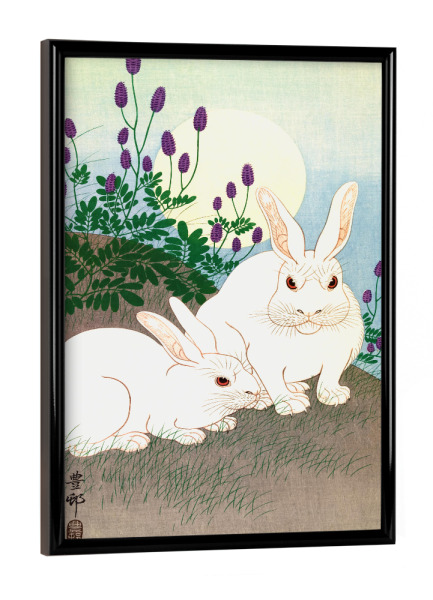 Poster mit schwarzem Rahmen "Kaninchen bei Vollmond" artboxONE - Natur,Für Kinder,Tiere,Für Mama,Für Papa