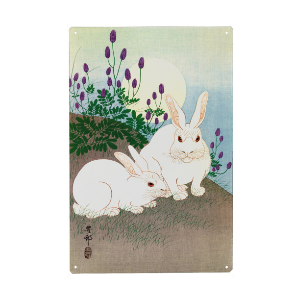 Metall Poster "Kaninchen bei Vollmond" artboxONE - Natur,Für Kinder,Tiere,Für Mama,Für Papa