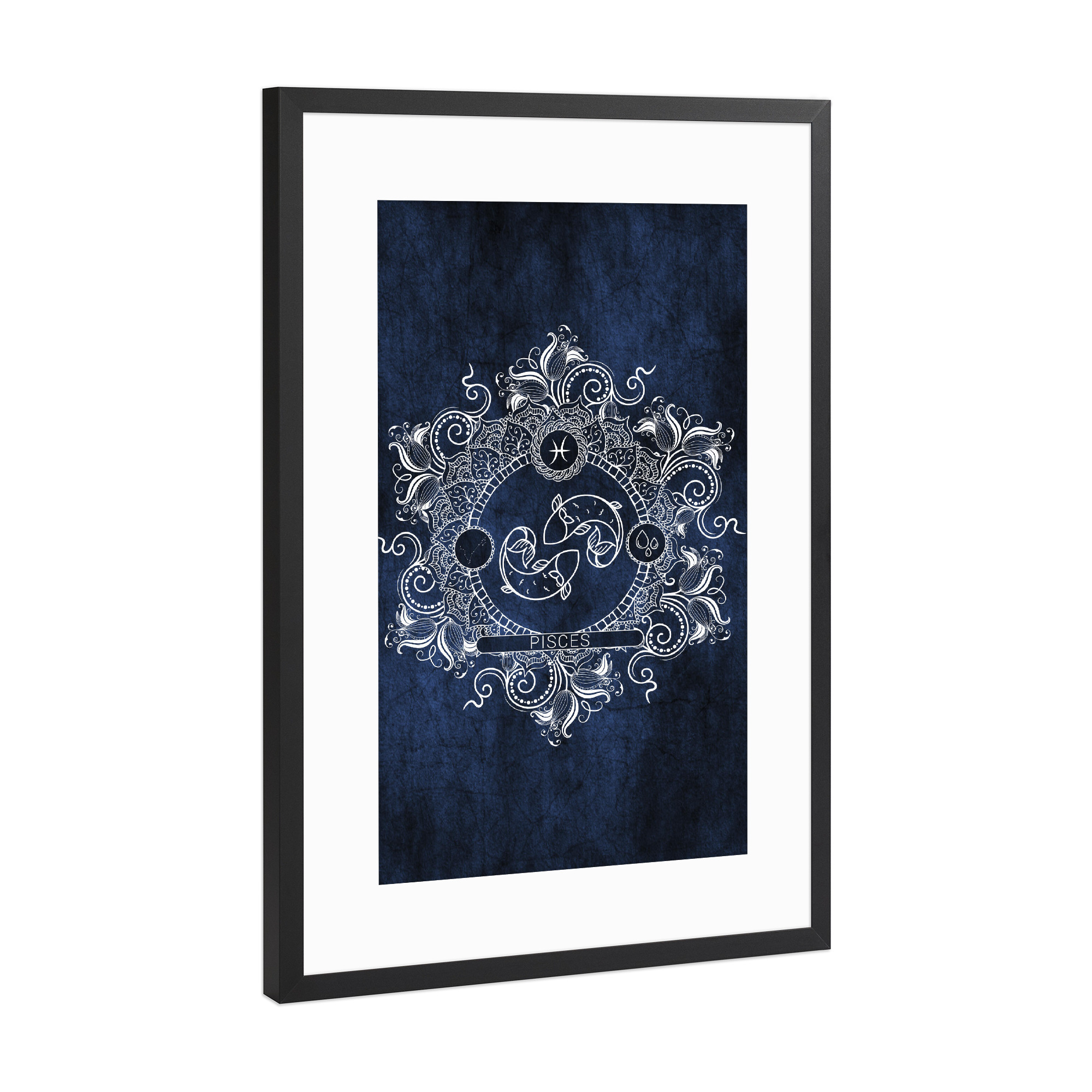 Poster mit Rahmen Schwarz (Metallic) "Tierkreis - Eis - Fische" artboxONE - Natur,Floral,Abstrakt