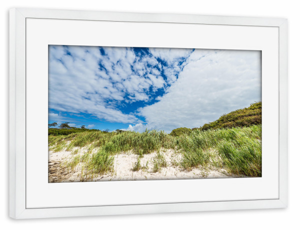 Poster mit Rahmen weiß "Strand, Düne, Wolken" artboxONE - Natur,Reise,Reise / Strand und Meer