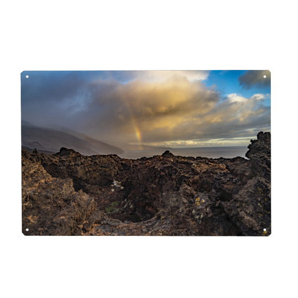 Metall Poster "Regenbogen Punta de la Orchilla" artboxONE - Natur,Reise - Punta de la orchilla,El hierro,Kanarische inseln,Regenbogen,Berge,Natur