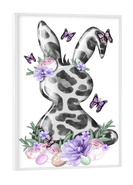 Poster mit weißem Rahmen "Frohe Osterhasen-Frühlingsferien" artboxONE - Floral,Tiere