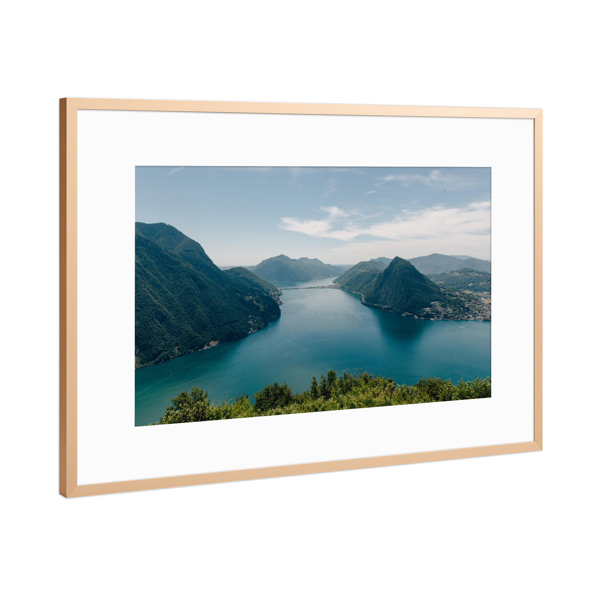 Poster mit Rahmen Kupfer "Bergpanorama Luganer See" artboxONE - Natur,Reise