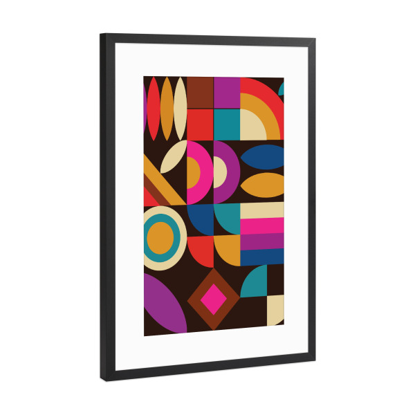 Poster mit Rahmen Schwarz (Metallic) "Mescololanza H" artboxONE - Abstrakt,Geometrie - Vintage,Retro,Colors,Rainbow,Geometric,Geometriske,Flat