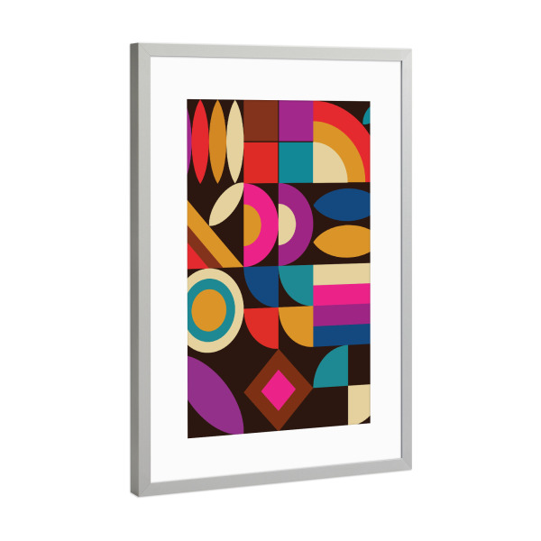 Poster mit Rahmen Silber "Mescololanza H" artboxONE - Abstrakt,Geometrie - Vintage,Retro,Colors,Rainbow,Geometric,Geometriske,Flat