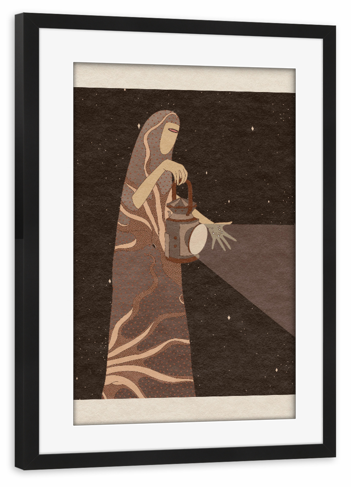 Poster mit Rahmen schwarz "Pink Priest - Hidden Star" artboxONE - Menschen,Galaxy - Surrealismus,Licht,Lampe,Himmel,Nacht