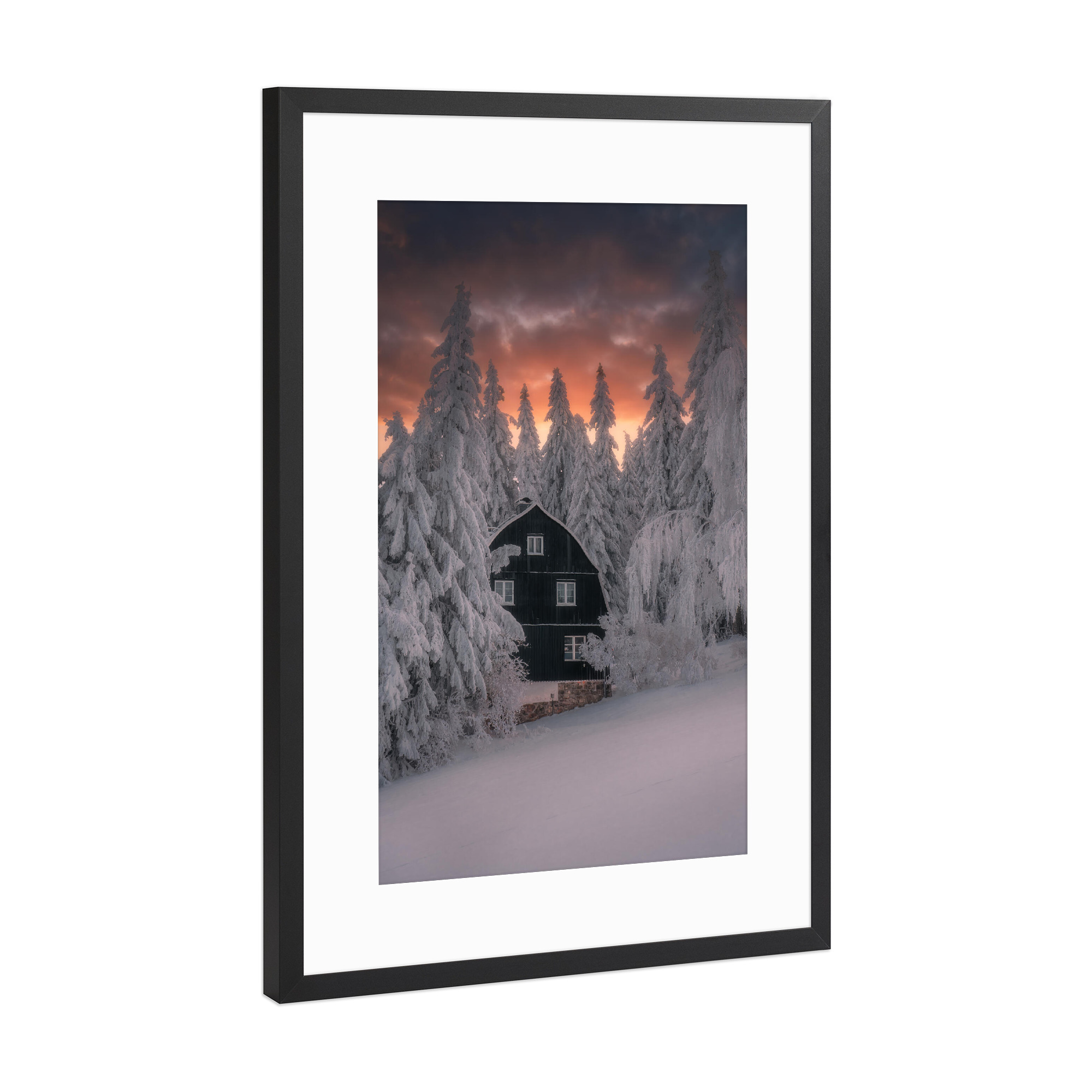 Poster mit Rahmen Schwarz (Metallic) "Winter im Osterzgebirge" artboxONE - Natur